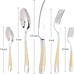 24 Pieces Stainless Steel Gold-Plated Bead Point Cutlery Set