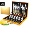 24 Pieces Stainless Steel Gold-Plated Bead Point Cutlery Set